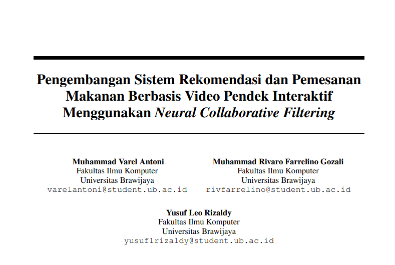 Short-Video Food Recommender System with Neural Collaborative Filtering
